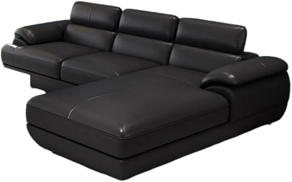 Genuine Leather L-Shaped Sofa | Two Seater Loveseat Modern Simple Design | For Large and Large Living Rooms, Compact Sofa, Sofa, Sofa, Sofa, Sofa, Sofa, Sofa, Sofa Black