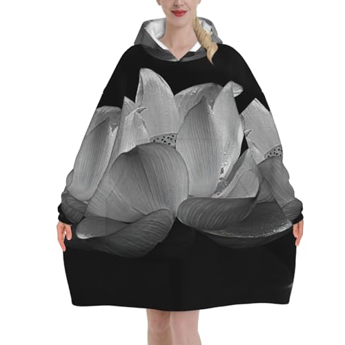 Couverture chaude et confortable avec imprimé floral noir et blanc à manches