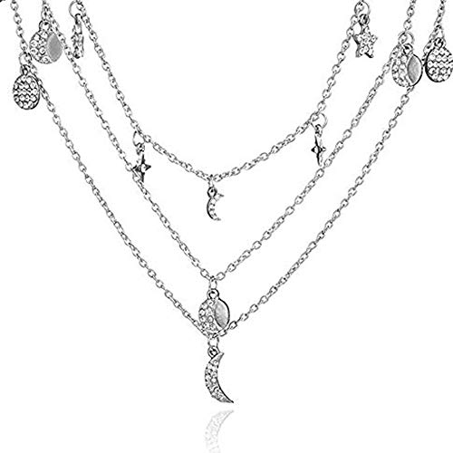 Preisvergleich Produktbild Anglacesmade Bohemia Layered Choker Halskette Stern und Mond Halskette Sonnenhalskette Himmelskette Strass Halbmond Sonne Stern Charm Anhänger Halskette für Damen und Mädchen