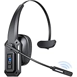 CPTEA Trucker Bluetooth Headset with Mic, Wireless Headset with Noise Cancelling Microphone & Mute Button, 60Hrs Battery, Over-The-Head Bluetooth Headphones for Work, Cellphone, Laptop, Office, Black