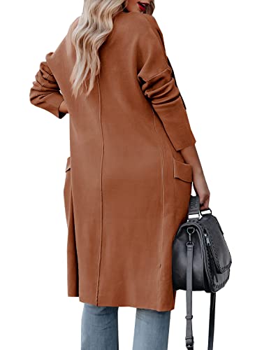 Image of kinstell Women's Casual Long Sleeve Open Front Knit Draped Long Cardigan Jackets Sweater Coat with Pockets
