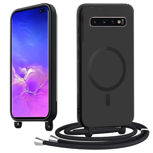 Spdymo für Samsung Galaxy S10+ / S10 Plus Hülle mit Band, Kompatibel mit Magsafe, Magnetisch Handyhülle für Samsung S10 Plus Handyband Kette Silikon TPU Schutzhülle zum Umhängen Kordel, Schwarz