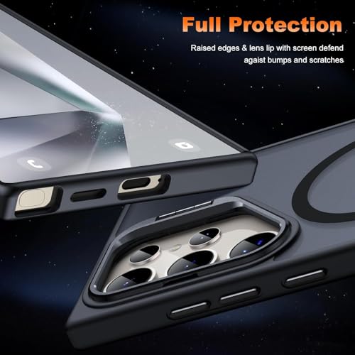 Image of DIZORO TPU Samsung Galaxy S23 Ultra Case Compatible with Wireless Charging,with Camera Stand,Military Grade Drop Tested,Translucent Hard Back Soft Edge Back Cover (Black)