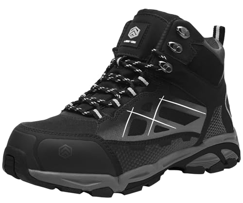 Image of LARNMERN Steel Toe Boots Men Comfortable Work Safety Shoes Hiking Sneakers | Comfortable Outdoor Industrial Construction Non Slip Puncture Proof Mid Top Tactical