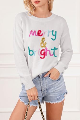 Image of LEMAFER Women 2026 Merry Christmas Round Neck Sequin Letters Sweater Casual Solid Slogan Long Sleeve Pullover Sweatshirt Tops