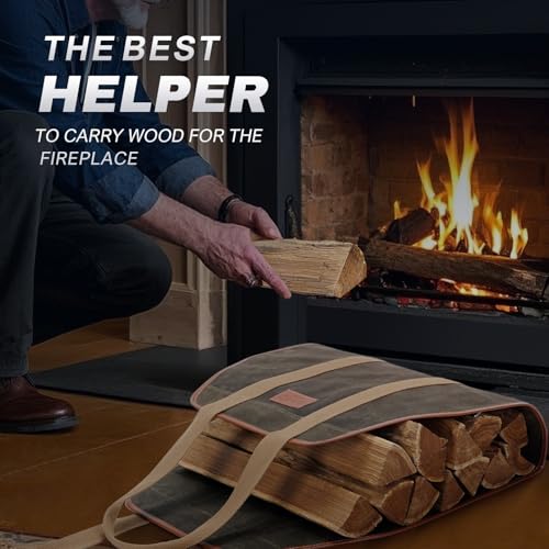 INNOSTAGE Waxed Canvas Log Carrier Tote Bag,40"X19" Firewood Holder,Fireplace Wood Stove Accessories