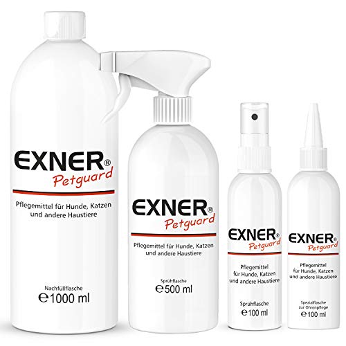 Exner Petguard Fellpflege für Hunde, Katzen & andere Haustiere - Mittel bei Juckreiz, Haarausfall, Entzündung, Parasiten, Räude, Milben & Pilzbefall - biologisch & natürlich - 100 ml Sprühflasche