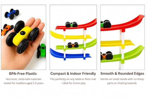 Image of 6-Level Car Ramp Racer Toy with 4 Mini Cars for Kids | Rolling Track Racing Toy for Toddlers Age 2-7 Years | Educational Car Slide | Birthday Gift for Boys & Girls | Colorful Racing Ramp Set