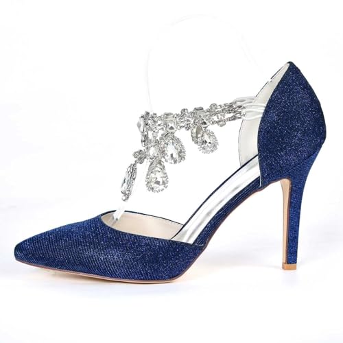 Womens Wedding Shoes Women's Glamorous Rhinestone-Accented High Heel Pointed Toe Sandals with Ankle Strap, Perfect for Wedding, Evening, Prom & Office Dressy Occasions(Royal Blue,11.5)3