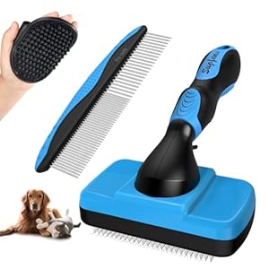 3PCS Dog Grooming Kit – Deshedding Brush, Slicker Brush, Bath Brush and Comb for Pet Supplies (Blue Black)