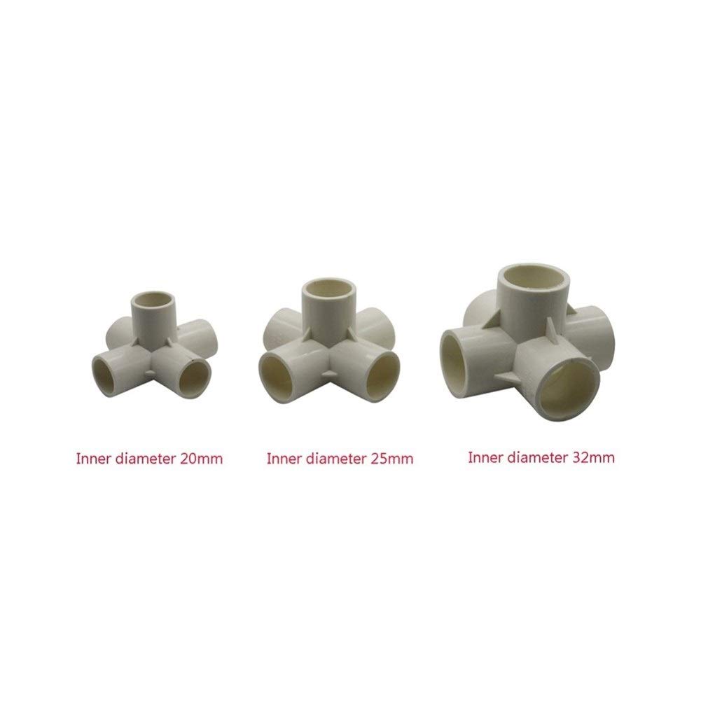 Conector de codo de tubería, 20 mm, 25 mm, 32 mm, junta de 5 vías, estereoscópica, para riego de jardín, accesorios de tubo, herramientas de manguera, 20 unidades (color: blanco, diámetro: 25 mm)
