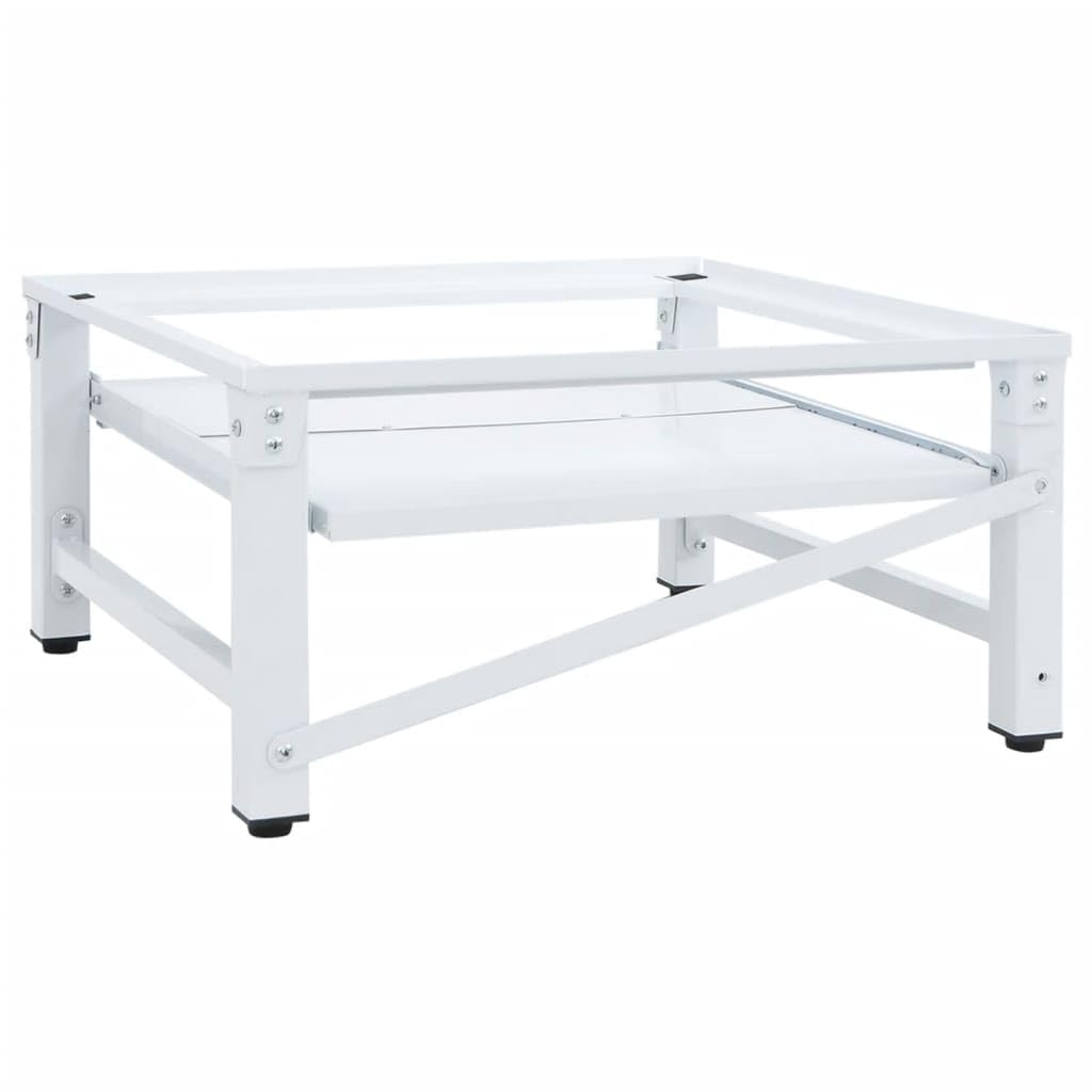 Brokky Supporto Lavatrice e Asciugatrice con Mensola Estraibile Bianco-Base Torre, Kit di Sovrapposizione Lavatrice Asciugatrice Universale, Supporto Premontato con Ripiano Estraibile