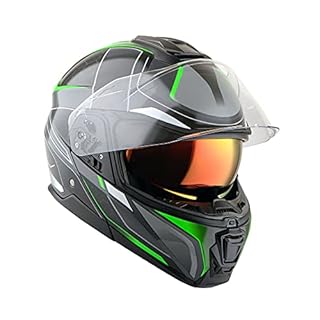 Martian Motorcycle Modular Full Face Helmet Flip up Dual Visor Sun Shield: HG362 Grey Green