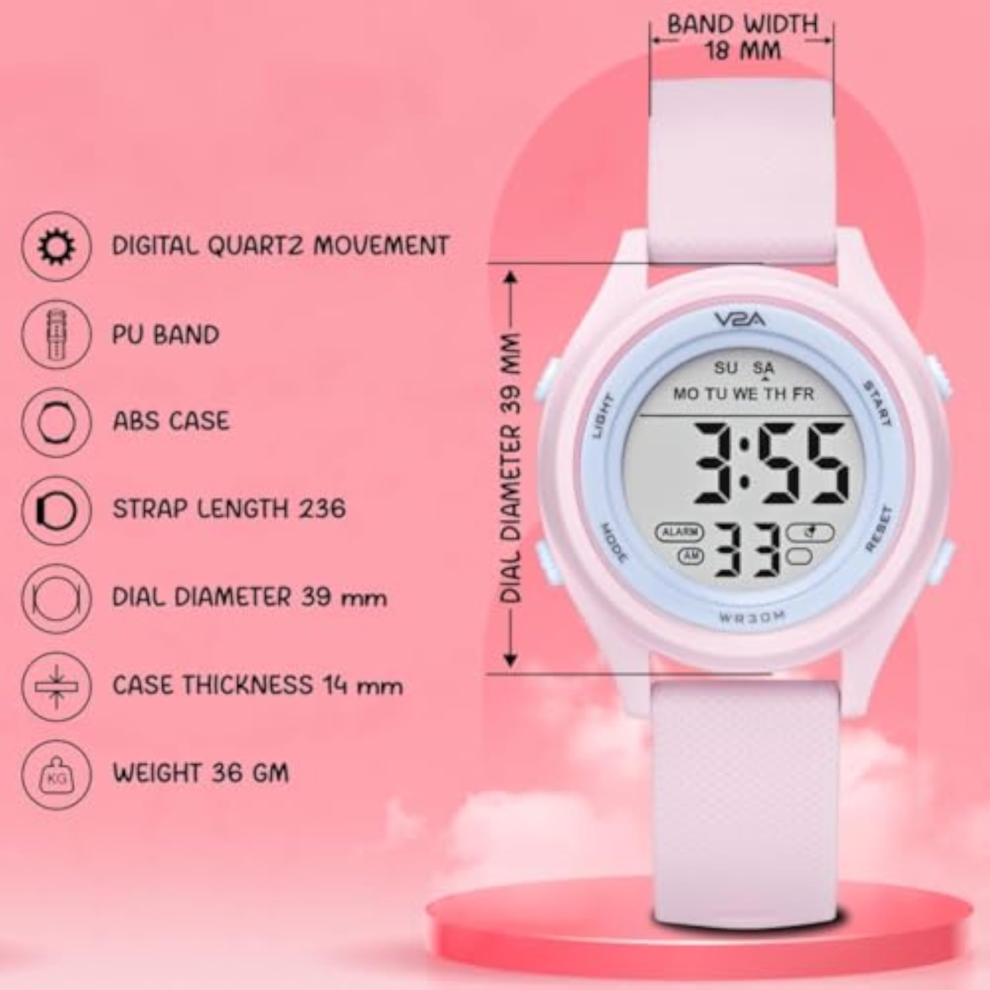 Girls Digital Watch TimeMaster Series, Pink Waterproof