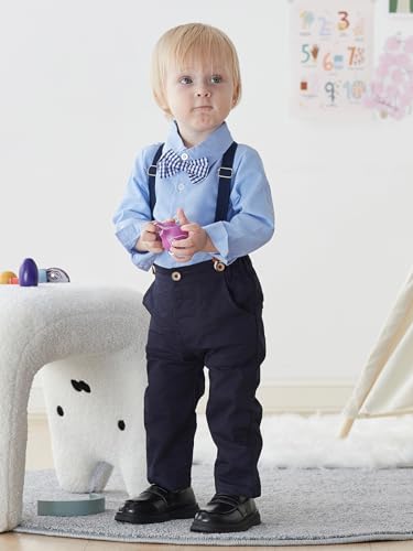 Salnier Toddler Dress Suit Baby Boys Clothes Sets Bowtie Shirts + Suspenders Pants 3Pcs Gentleman Outfits Suits 6 Month thumb #2