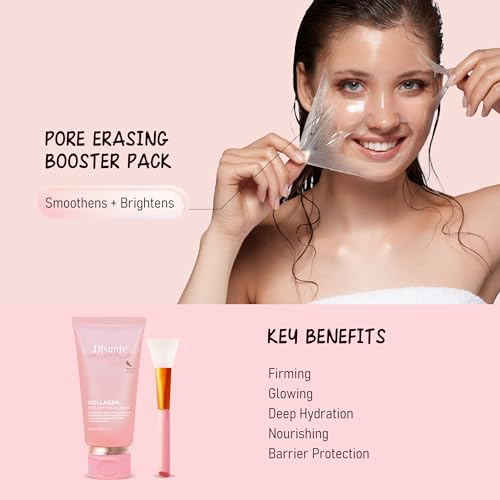 Disunie Collagen Overnight Wrapping Mask, 3.04 oz （Includ brush） Ceramide NP & Niacinamide Night Peel-off Facial Mask, Hydrolyzed Collagen For Glowing Skin, Moisturize Increase Elasticity Brighten