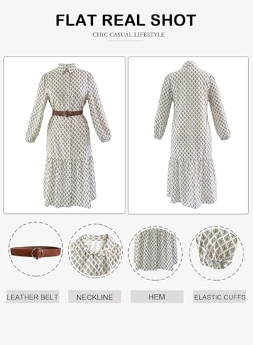LOLONG Women's Casual Button Front Midi Dresses Spring 2025 Puff Long Sleeve Printed Ruffle Hem Boho Flowy Dress4
