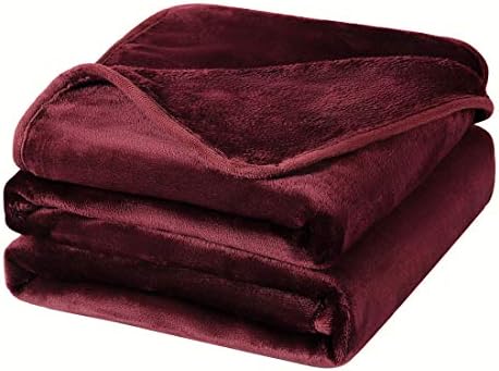 PiccoCasa Fleece Bed Blanket Queen Size Burgundy 330GSM Soft Lightweight Microfiber Plush Flannel Blanket Thick All Season Throw Blankets for Couch Sofa Bed Traveling, 90 x 90 Inches