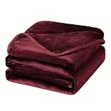 PiccoCasa Fleece Bed Blanket Queen Size Burgundy 330GSM Soft Lightweight Microfiber Plush Flannel Bl