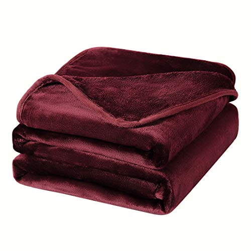 Piccocasa Fleece Bed Blanket Queen Size Burgundy 330Gsm Soft Lightweight Microfiber Plush Flannel Blanket Thick All Season Throw Blankets For Couch Sofa Bed Traveling, 90 X 90 Inches #TOP2