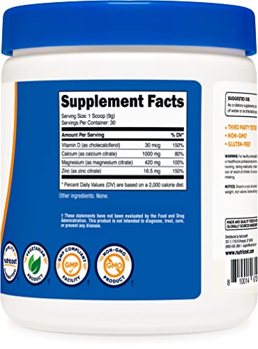 Nutricost Calcium Magnesium Zinc With Vitamin D3 Powder, 30 Servings (Unflavored) - Calcium (1000 Mg) Magnesium (420 Mg) Zinc (16.5 Mg) Vitamin D3 (30 Mcg) - Gluten Free, Non-Gmo #TOP3