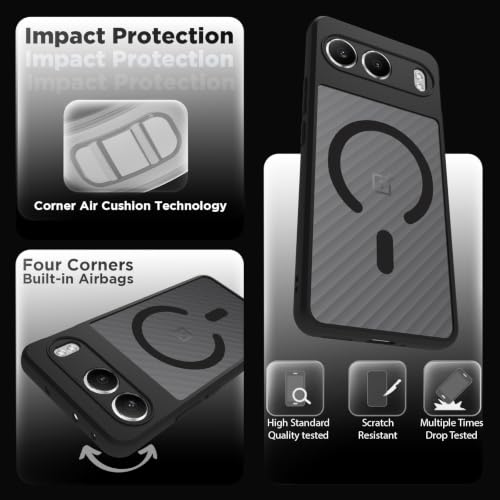 Image of RIGGEAR Shockproof Sleek Hybrid Armor Magnetic Back Cover Case Compatible with MagSafe Accessories for OnePlus Nord 4 5G (Smoke Black Matte PC + Black TPU Bumper)