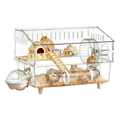 Grande Cage à Hamster - 45 x 30 x 34,5 cm Habitat pour Petit Animal Démontable en Acrylique,Cage pour Hamster,Maison de Jeux pour Voyages en Extérieur