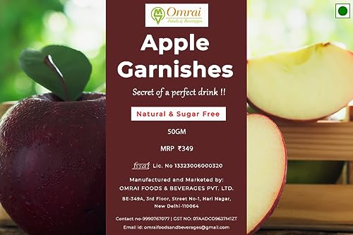 Image of Omrai Foods Dried Apple Slices Garnishes 50GM (Pack of 2) | Dehydrated Apple Fruit Garnish for Cocktails, Mocktails, Detox Water, Tea | 100% Natural Air Dried Fruit Apple Slices for Decoration