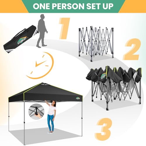 Image of COBIZI 10x10 Pop Up Canopy - One Push Setup Tent, Glow Strips, 4 Sidewalls