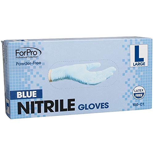 Image of ForPro Disposable Nitrile Gloves, Powder-Free, Latex-Free, Non-Sterile, Food Safe, 4 Mil, Blue, Large, 100-Count
