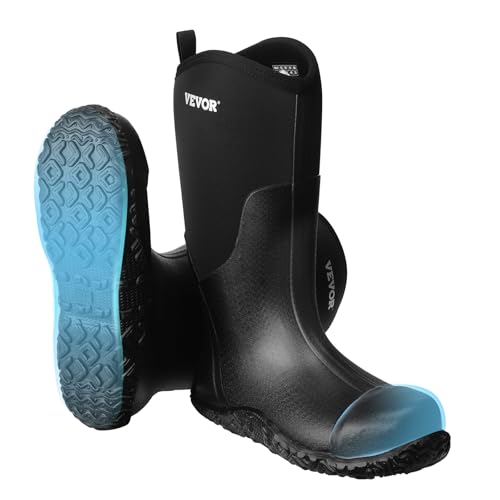 VEVOR Botas de Goma con Punta de Acero Hombre, Impermeables contra la Lluvia, Antideslizantes para Exteriores, Ligeros y Duraderos, Fácil de Poner y Quitar, Talla 11 EE. UU., 350 x 120 x 395 mm