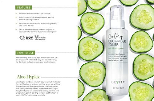 Devita Cooling Cucumber Toner For Face With Aloehyplex And Witch Hazel -100% Vegan Facial Toner For Sensitive Skin - Helps To Reduce The Appearance Of Pore Sizes For Men And Women -5.0 Fl.oz #TOP3