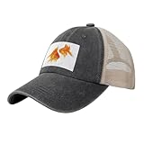 MDATT Bonita gorra de béisbol con estampado de peces dorados, clásica, vintage, para hombres y mujeres, con hebilla ajustable, Negro, Talla única