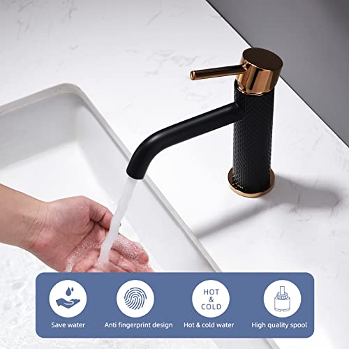 TIMACO Mischbatterie Bad Wasserhahn Badarmatur Waschtischarmatur Waschbeckenarmatur Waschbecken Badezimmer,Schwarz und Gold