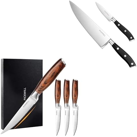 PICKWILL Steak Knives Set of 4 & Kitchen Knife Set of 2 Cover