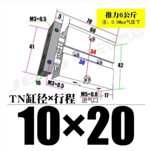 Vérin pneumatique TN 10mm anti-rotation à double tige guidée pour automatisme