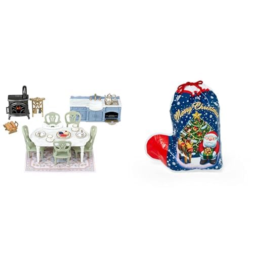きらめく水辺の赤い屋根のお家 エレガントダイニングルーム + クリスマス ラッピング袋 セット SL