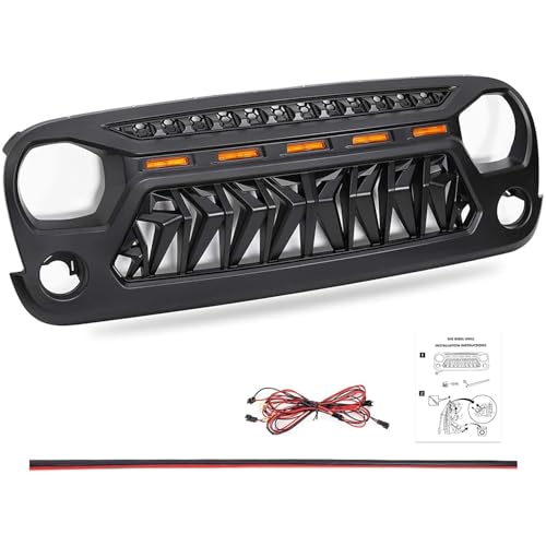 Image of Grill Compatible with The Following Models:Jeep Wrangler JK JUK 2007 2008 2009 2010 2011 2012 2013 2014 2015 2016 2017 2018 JK JUK Shark Grille