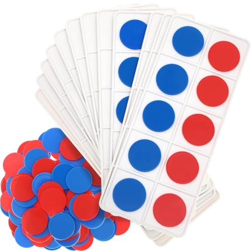 Soulchen 12 Sets Plastic Ten Frames for Classroom Math Manipulatives for Kids Classroom Math Counters Supplies Including12 Plastic Ten Frames 120 Red Blue Counters for Teach Number Concepts