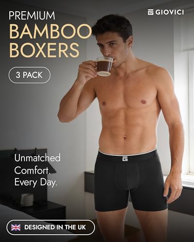 Giovici Mens Boxers Bamboo Anti Chafing Soft Comfortable Boxer Briefs Longer Leg - Boxer Shorts Multipack - Moisture Wicking Technology (3 Pack, Black, Xxl) - 2