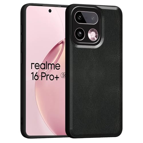 Image of amazon basics Back Cover for Realme 16 Pro Plus 5G | Ultra Slim Soft Rubberised Case | Oil Feel Soft Leather Back | Camera Protection - Black