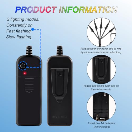 Joycabin EL Draht 5 x 1M Neon Beleuchtung Draht Lichtschlauch, Portable Neon leuchtende Wearable LED Lights für Partys, Karneval, Halloween, DIY Kostüm Dekoration (Blau, Grün, Rot, Gelb, Weiß)