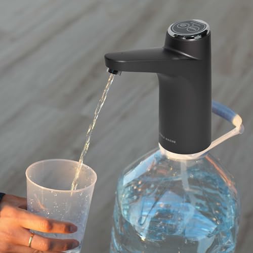 DOBLE HACHE Dispensador de Agua Eléctrico para Garrafas, 2 adaptadores, Recargable USB 1500 mAh, Bomba de Agua Inteligente sin BPA Compatible con Garrafas de Agua Desde 4,5L hasta 20L (Negro)