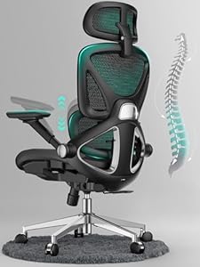 CAPOT Ergonomischer Bürostuhl aus Netzstoff, Verstellbarer Schreibtischstuhl mit hoher Rückenlehne, 180 kg, 4D-Klapparme, 3-stufige Neigungslehne, 3D-Kopfstütze, PU-Räder, drehbarer Computerstuhl für