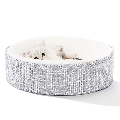 HIPIPET Cat Bed Memory Foam for Indoor Cats Fleece Round Kitten Small Dog Bed Egg-Crate Foam Orthopedic Cat Bed with Removable Cushioned and Cat Bed Covers (Grey)
