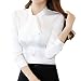 E.JAN1ST Women's Long Sleeve Shirt Tie Bow Neck Button End Slim Fit Chiffon Blouse, White, TagsizeXXL=Ussize6-8