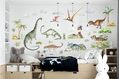 Toddler Boy Bedroom Decor Mfault Boho Dinosaur Wall Decals Stickers, Bohemian Dino Hawaii Nursery Decorations Baby Boys Girls Bedroom Playroom Art, Neutral Toddlers Kids Room Decor Gifts Dinosaur Decor