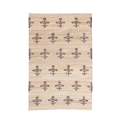 LAXMI EXPORTS Kilim Collection Rugs Cotton Jute Rug for Home & Kitchen Flower Kilim Rug Turkish Traditional Kilim Rug Natural Cotton Kilim Large Area Rug Custom Size Carpet Rugs (5x7 ft)-(Red)