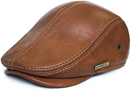 LETHMIK Flat Cap Cabby Hat Genuine Leather Vintage Newsboy Cap Ivy Driving Cap L-Orange
