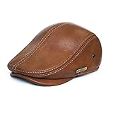 LETHMIK Flat Cap Cabby Hat Genuine Leather Vintage Newsboy Cap Ivy Driving Cap XXL-Orange